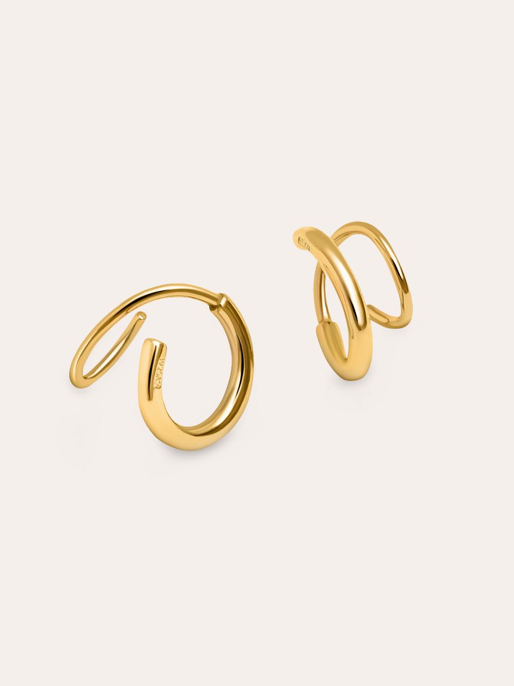 Singularu Pendientes Gota Spiral Plata Baño Oro