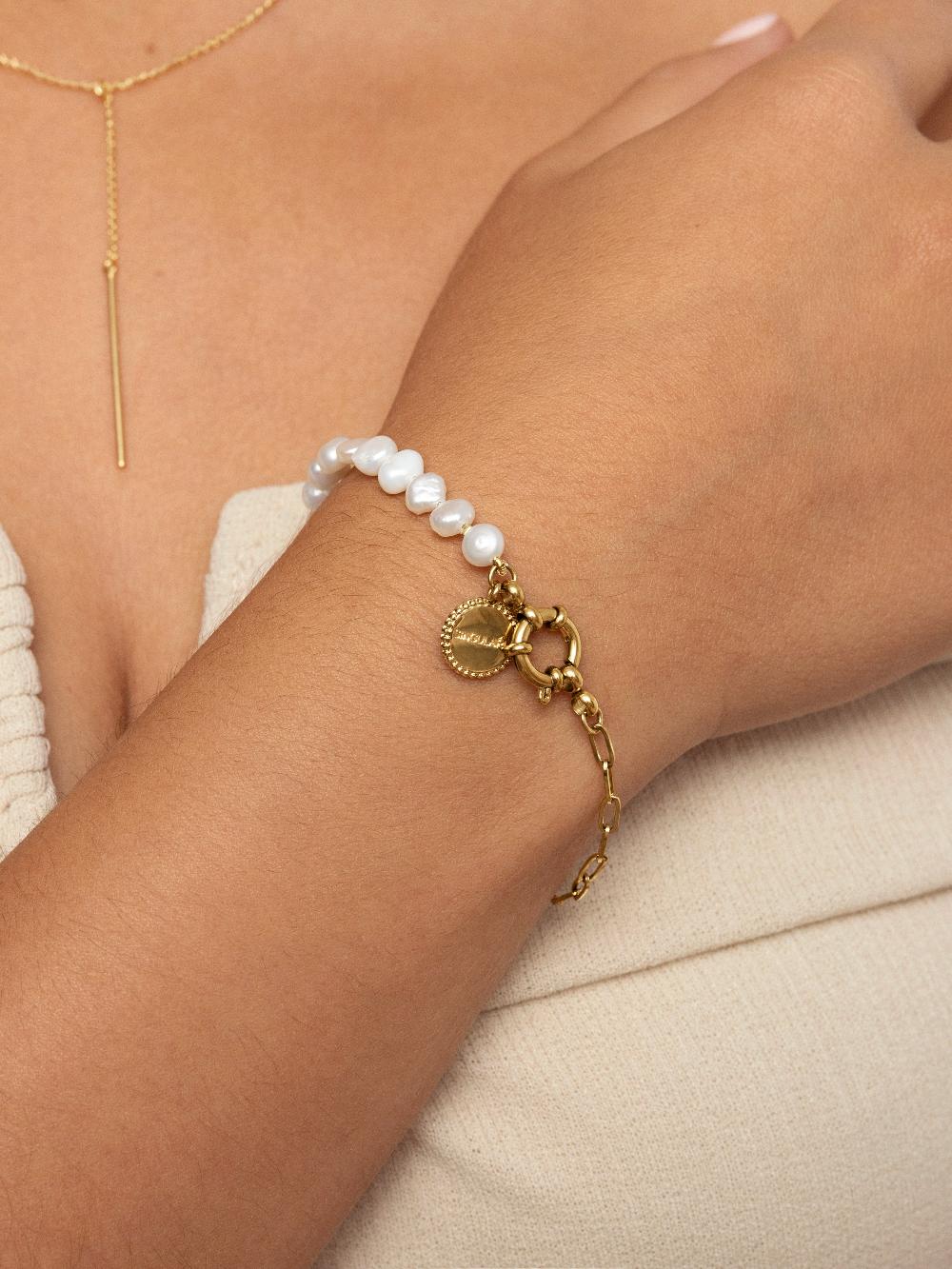 Singularu Pulsera Chic Pearl Acero Baño Oro