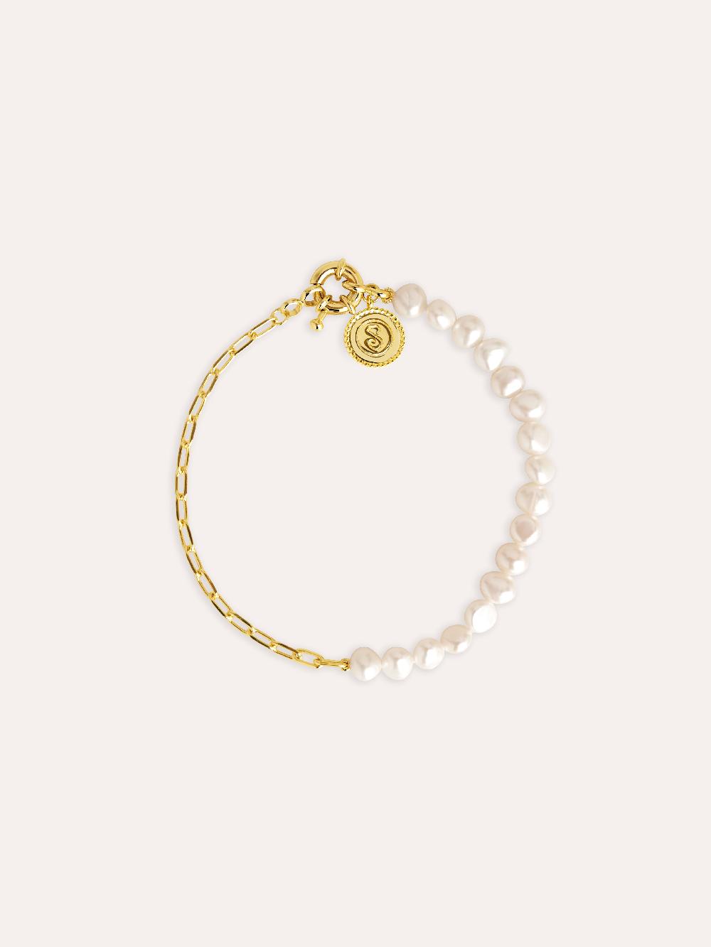 singularu Pulsera Chic Pearl Acero Baño Oro