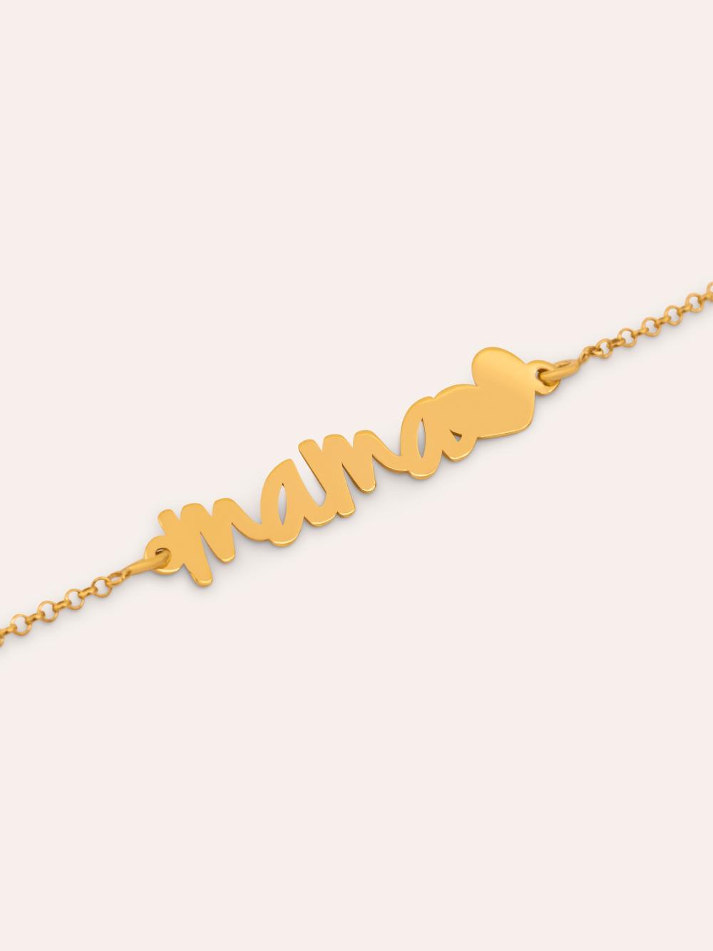 Singularu Pulsera Mamá Heart Plata Baño Oro