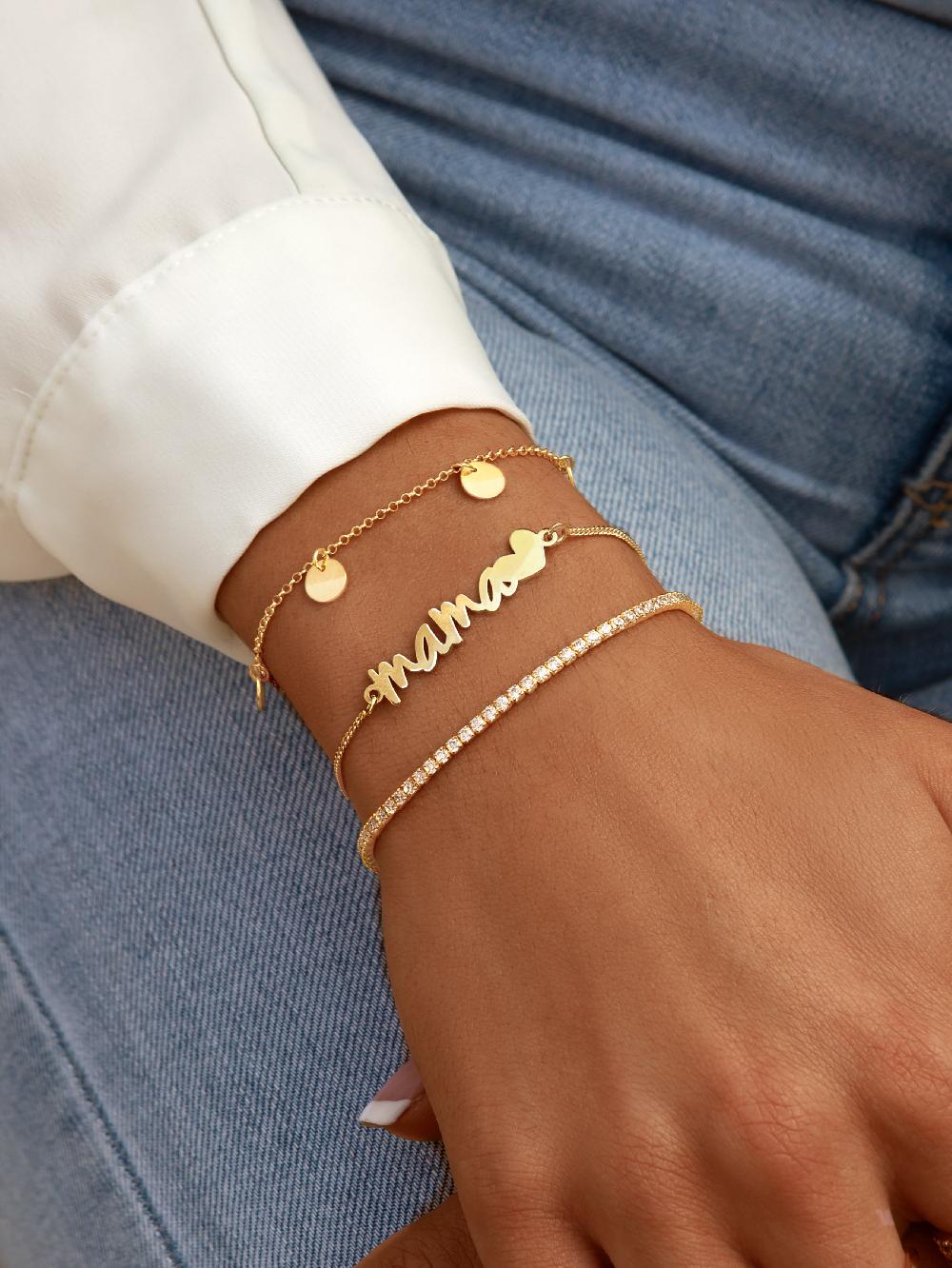 Singularu Pulsera Mamá Heart Plata Baño Oro