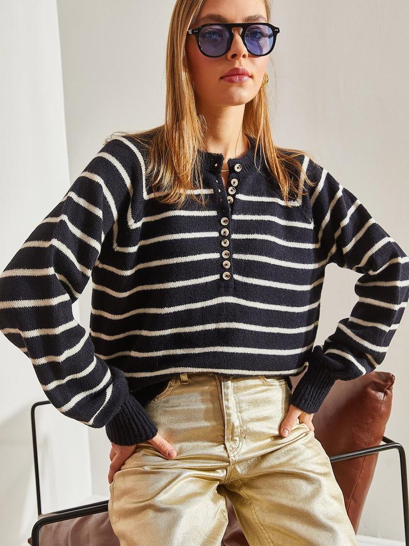 sinned x about you Jersey Bianco Lucci en Navy