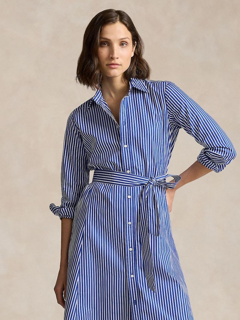 Sinned X About You Vestido Camisero Polo Ralph Lauren En Azul Oscuro Blanco