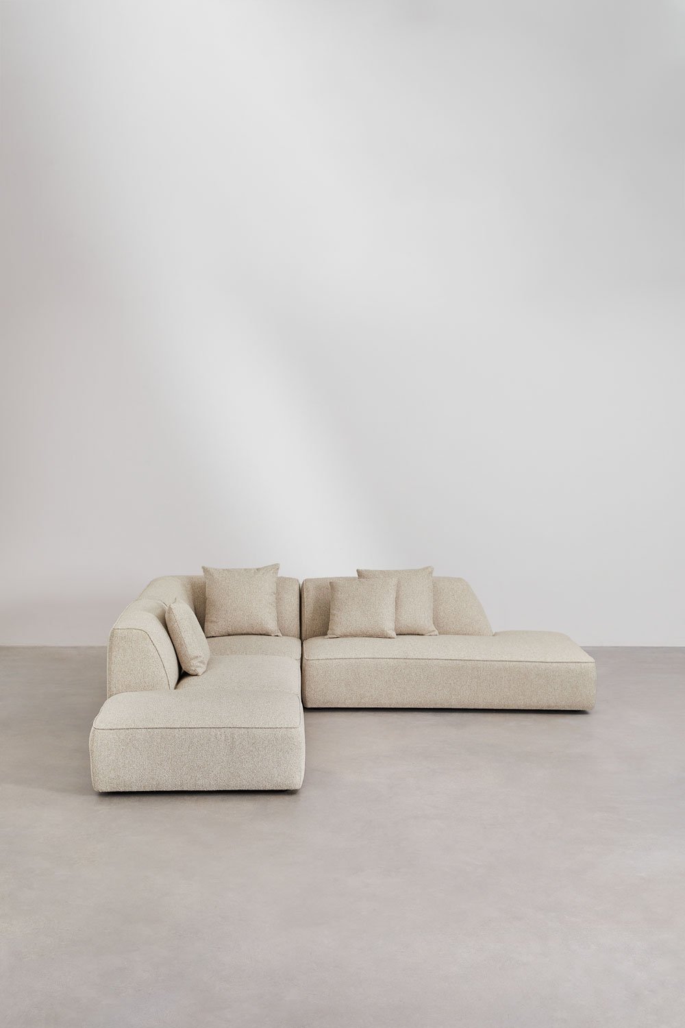 Sklum 3-delige Modulaire Hoekbank Met Chaise Longue En Poef Rechts In Boucléstof Cardea