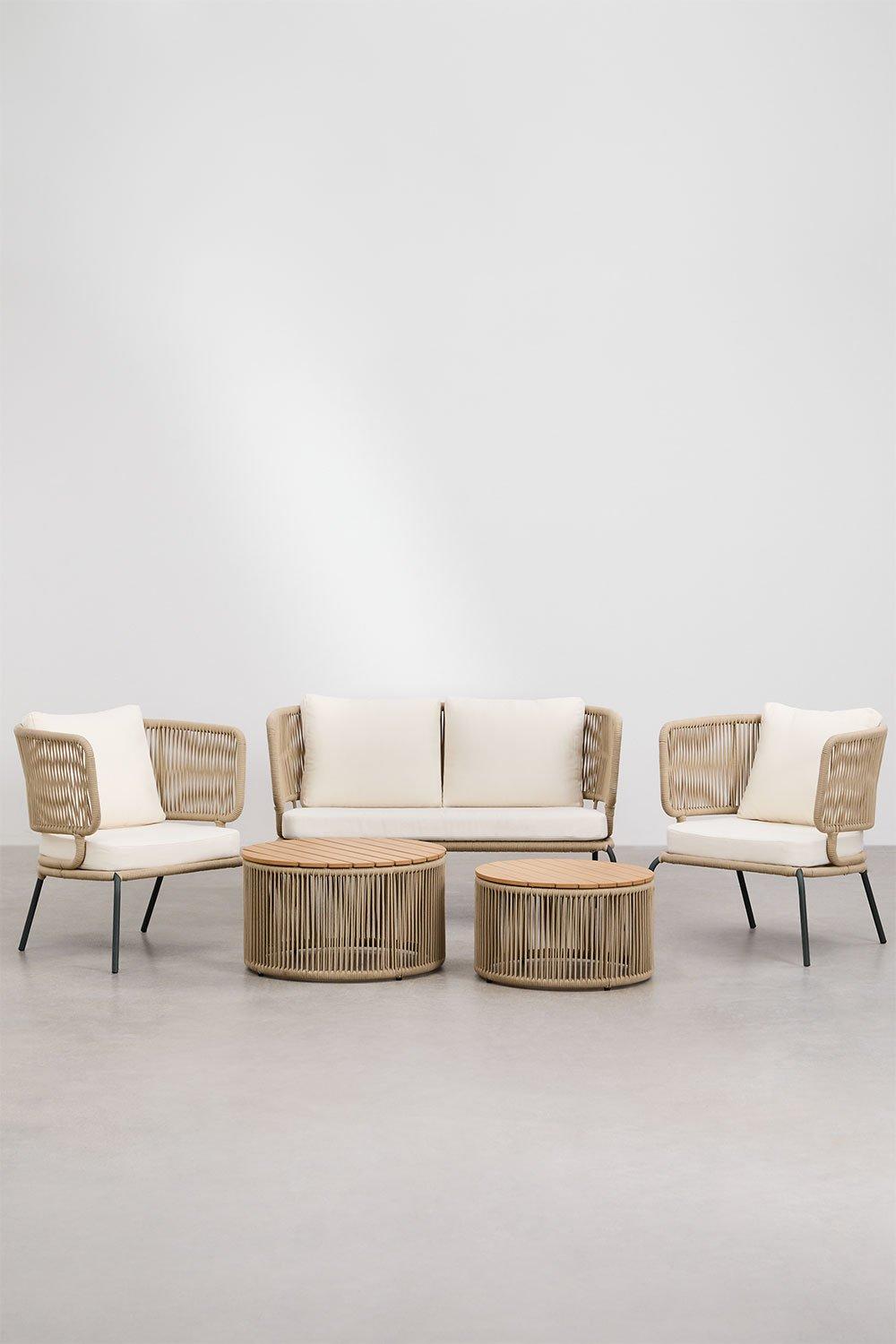 sklum 5-teiliges Wohnzimmer-Set mit 2-Sitzer-Sofa 2 Sesseln und 2 Couchtischen Calipso