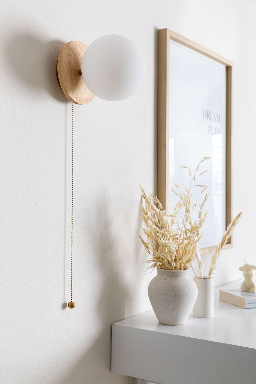 sklum Aplique de pared en madera de roble con bola de cristal Kamp