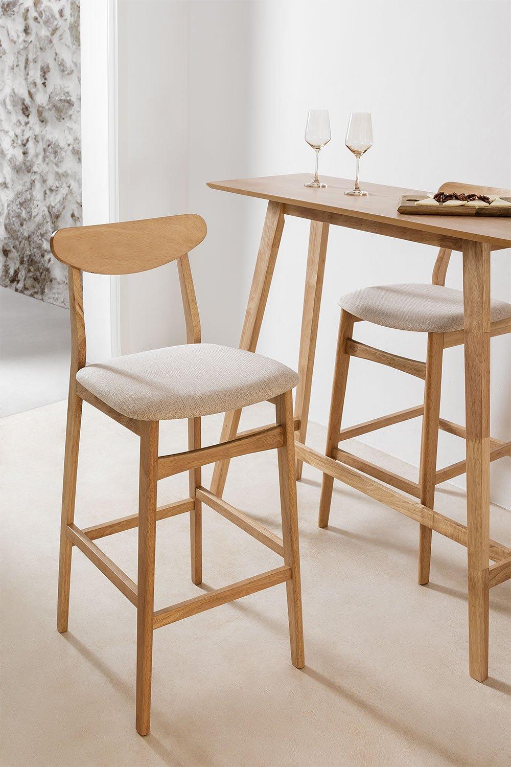 sklum Banco Alto 75cm em Madeira Natural e Tecido Bege Linho Cloda