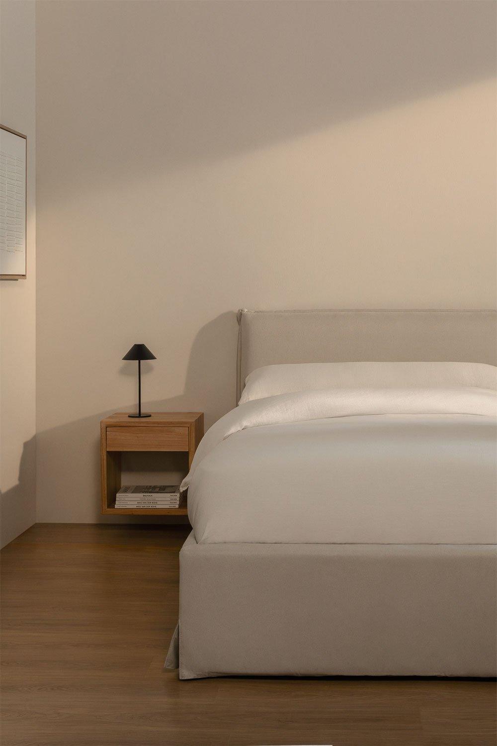 sklum Bett mit Bettkasten für Matratze 150x190cm in Eierschalenweißen Stoff Lorea