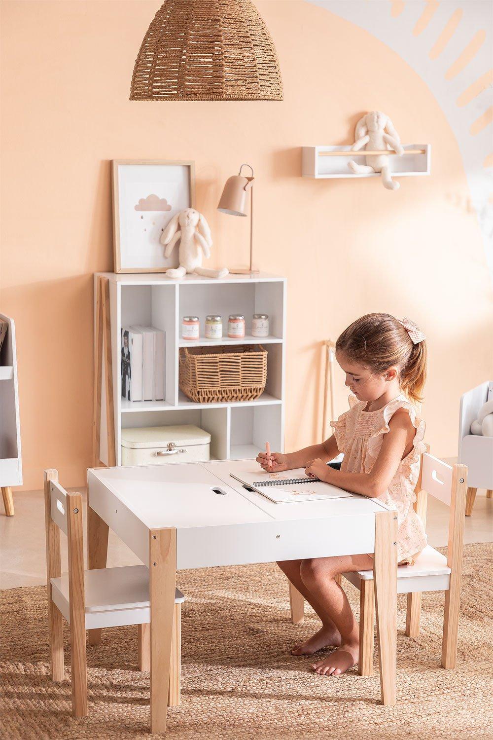 sklum Blackboard Table Set with Storage and 2 Wooden Chairs Belfy Kids