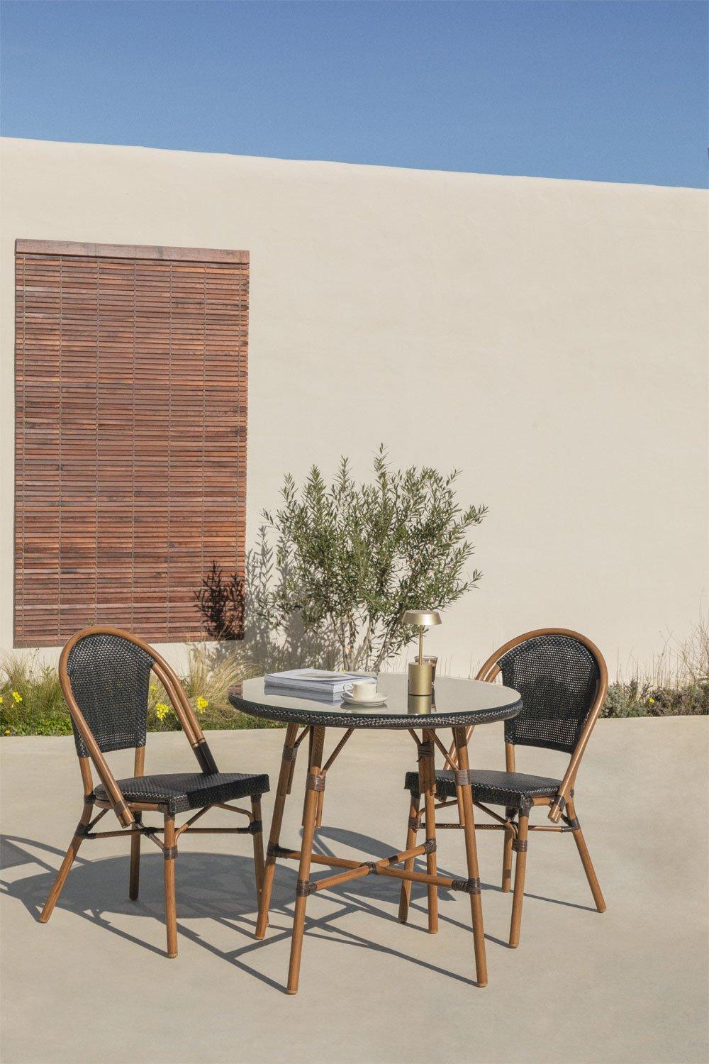 Sklum Brielle Bistro Round Table Set Ø80 Cm And 2 Stackable Garden Chairs In Textilene And Aluminium Brielle Bistro Classic