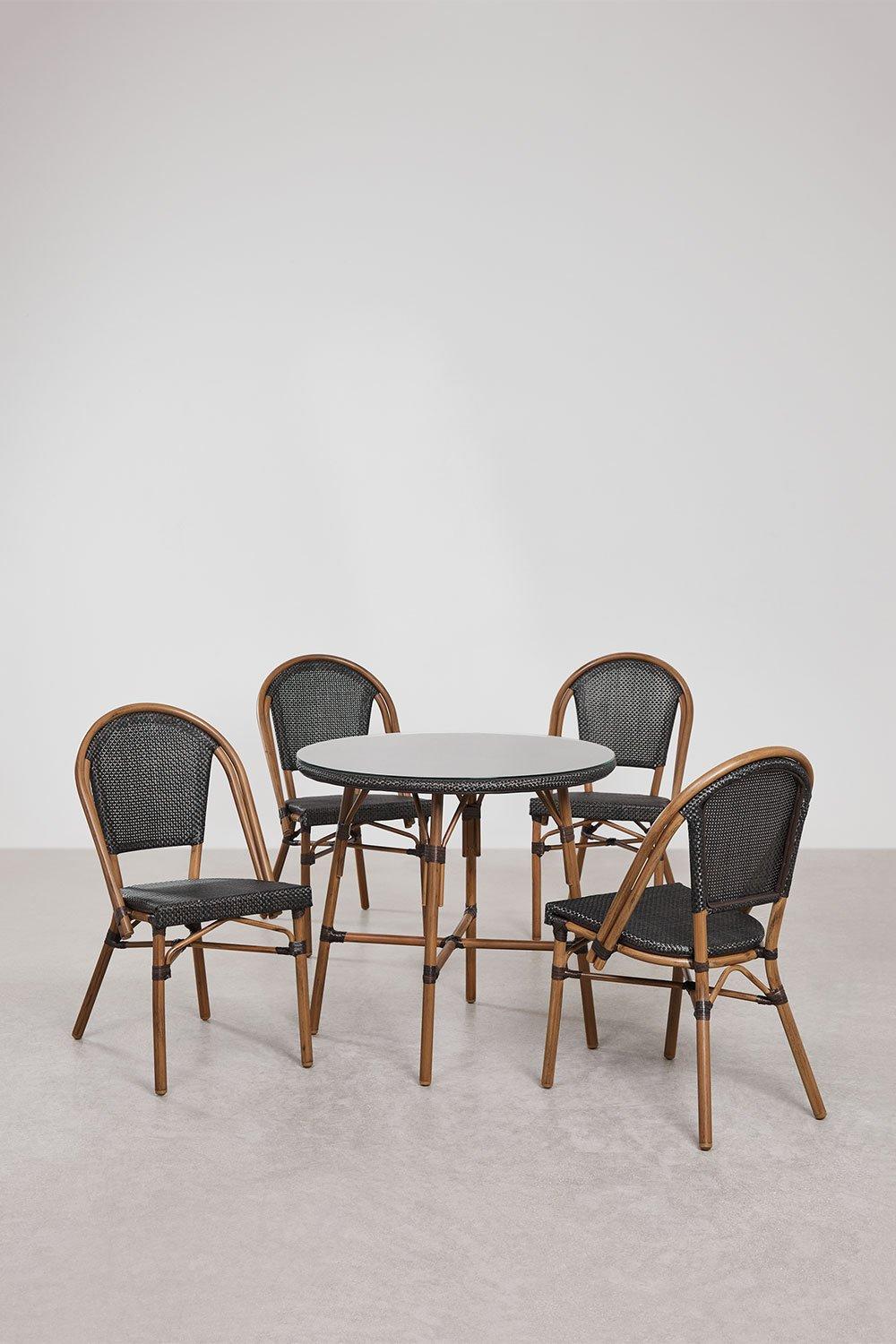 Sklum Brielle Bistro Round Table Set Ø80 Cm And 4 Stackable Garden Chairs In Textilene And Aluminium Brielle Bistro Classic