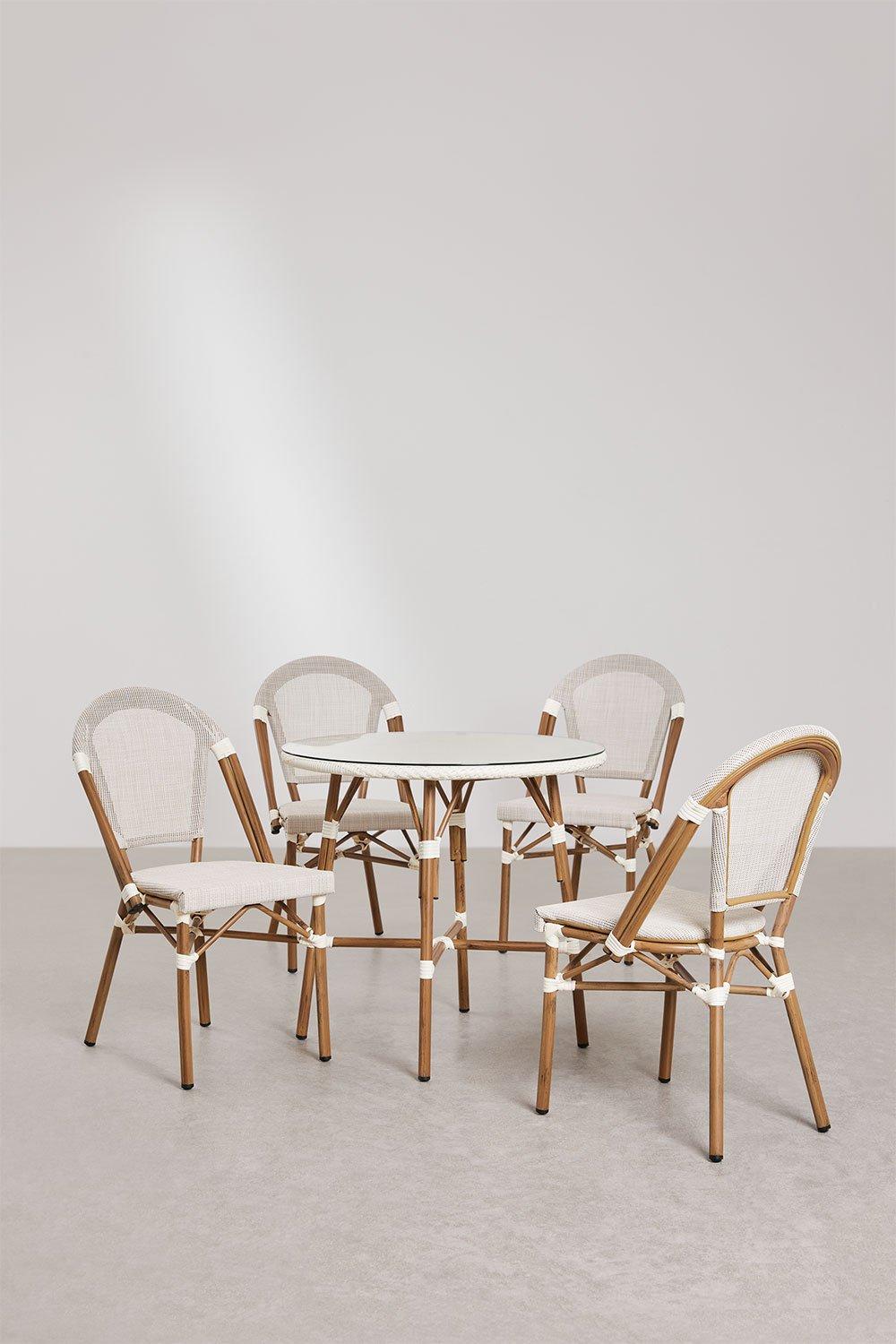 Sklum Brielle Bistro Round Table Set Ø80 Cm And 4 Stackable Garden Chairs In Textilene And Aluminium
