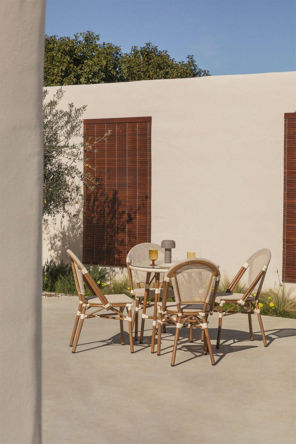 sklum Brielle Bistro round table set Ø80 cm and 4 stackable garden chairs in textilene and aluminium