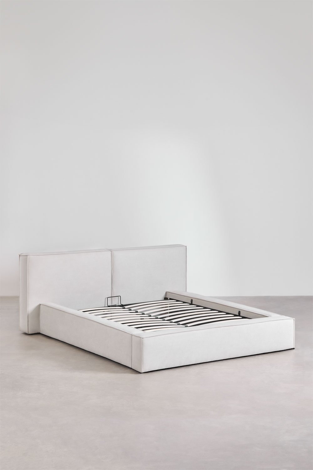 Sklum Cama Para Colchón 160x200cm Con Canapé Abatible En Tela Gris Arena Lunari