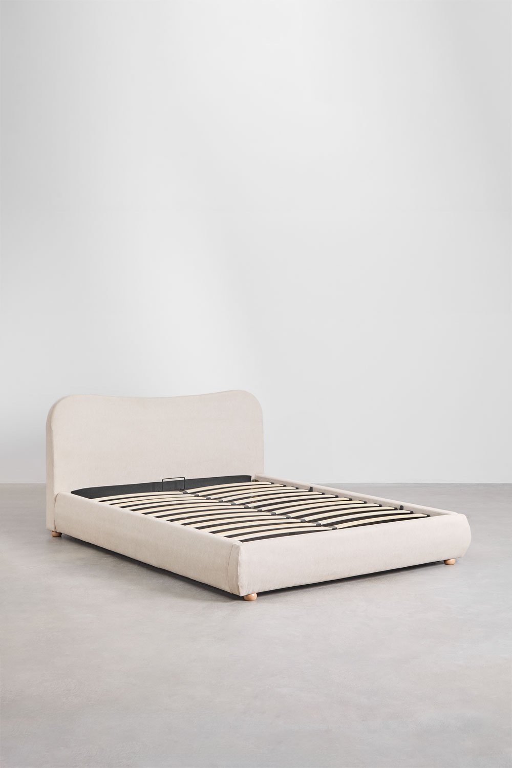 Sklum Cama Para Colchón 200x200cm Con Canapé Abatible En Tela Beige Crema Winselet