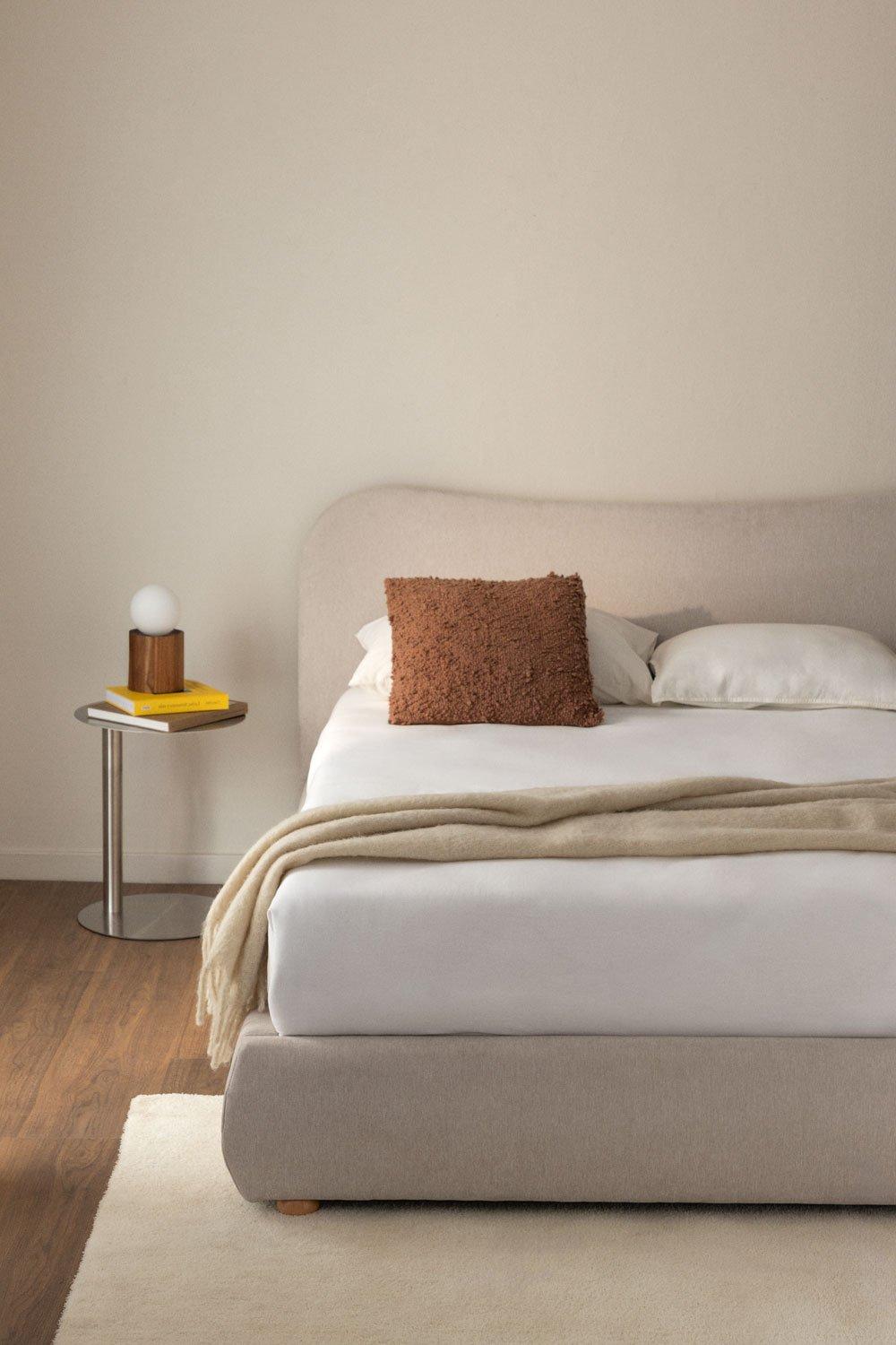 sklum Cama para colchón 200x200cm con canapé abatible en tela beige crema Winselet