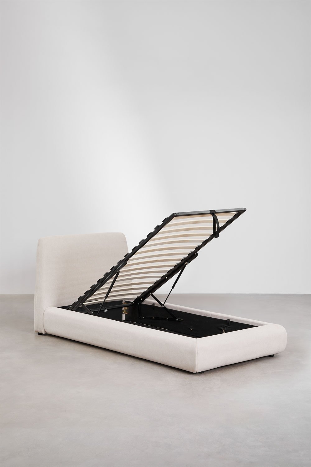 Sklum Cama Para Colchón 90x190cm Con Canapé Abatible En Tela Beige Crema Norena