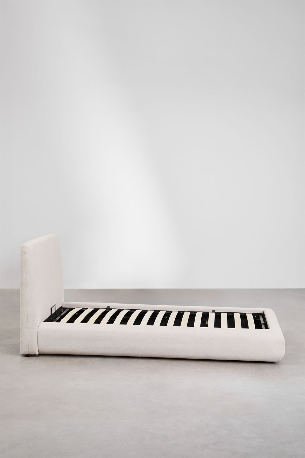 Sklum Cama Para Colchón 90x190cm Con Canapé Abatible En Tela Beige Crema Norena