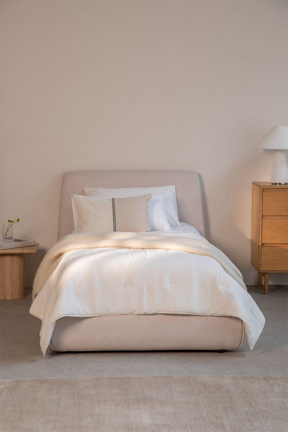 sklum Cama para colchón 90x190cm con canapé abatible en tela beige crema Norena