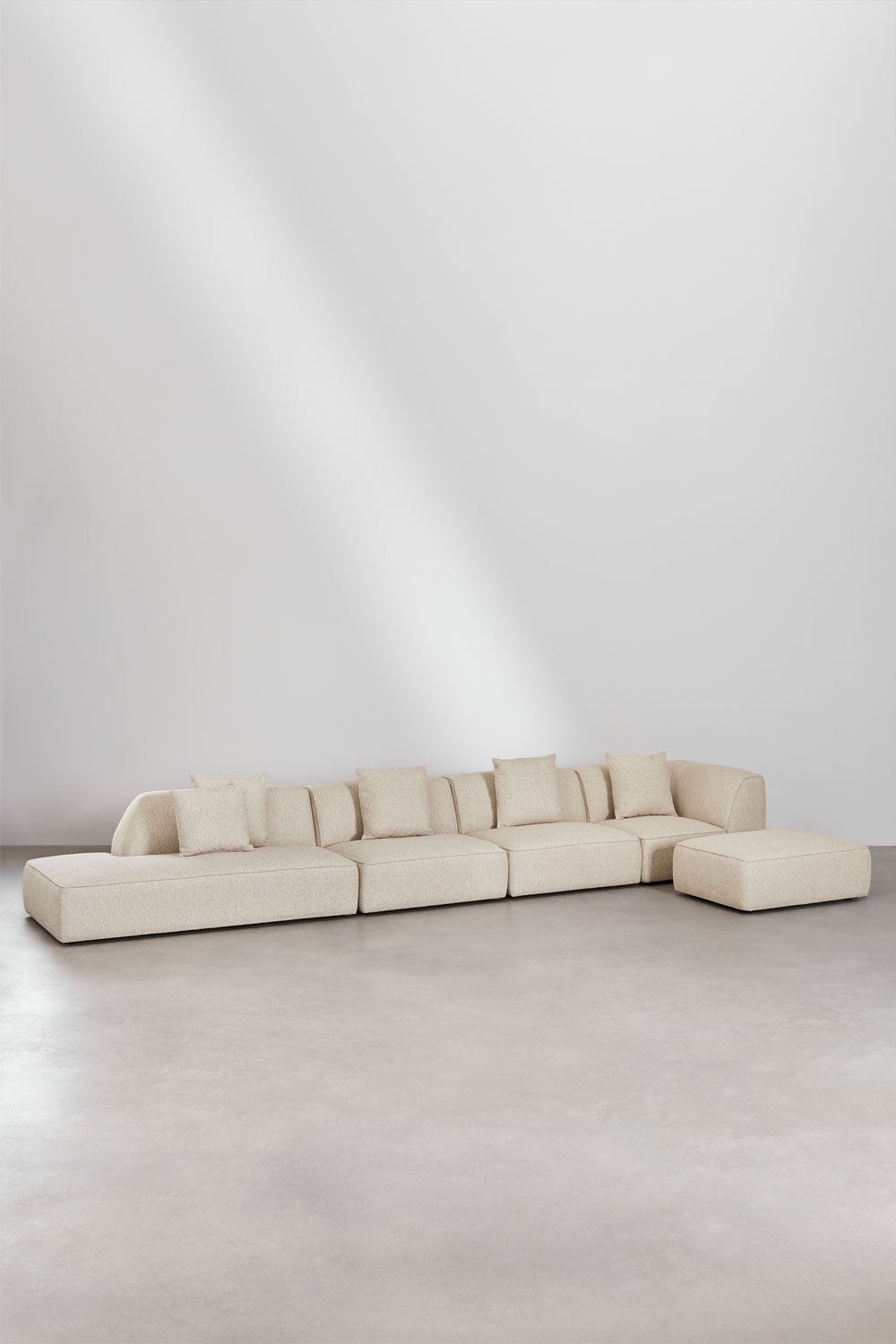 Sklum Canapé D'angle Modulable 4 Pièces Avec Méridienne Gauche Et Pouf En Tissu Bouclé Cardea