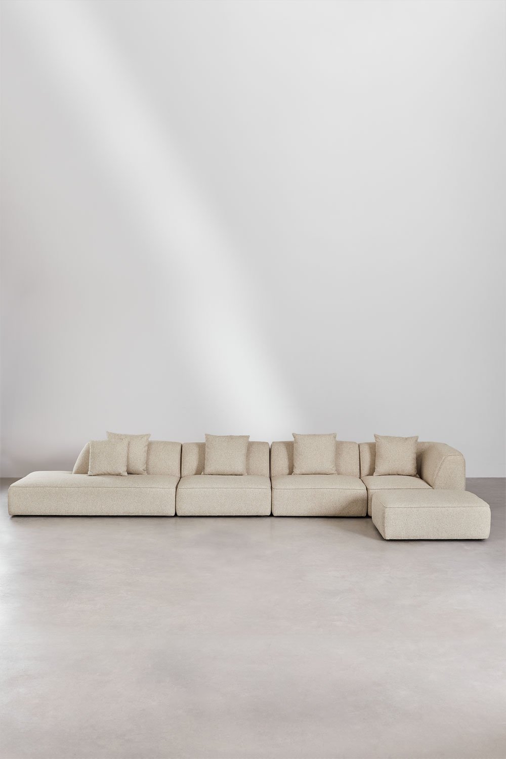 Sklum Canapé D'angle Modulable 4 Pièces Avec Méridienne Gauche Et Pouf En Tissu Bouclé Cardea