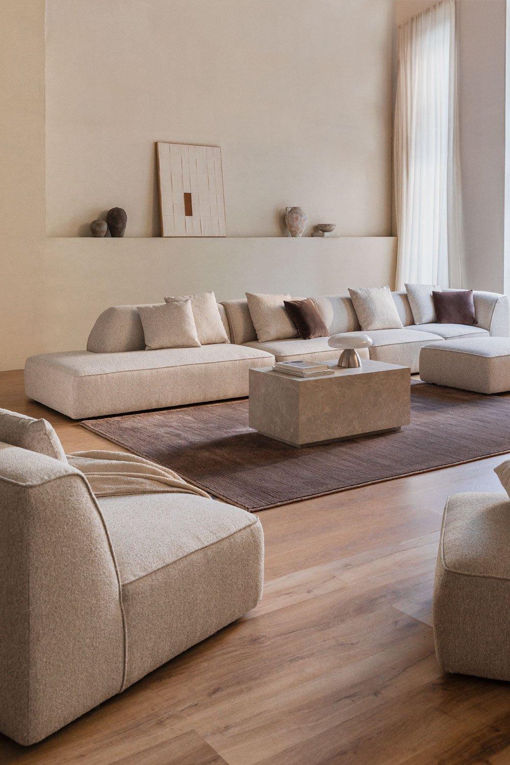 sklum Canapé d'angle modulable 4 pièces avec méridienne gauche et pouf en tissu bouclé Cardea