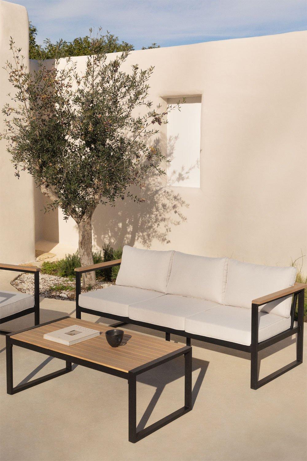 sklum Canapé de jardin 3 places en aluminium et bois d'acacia Lipov