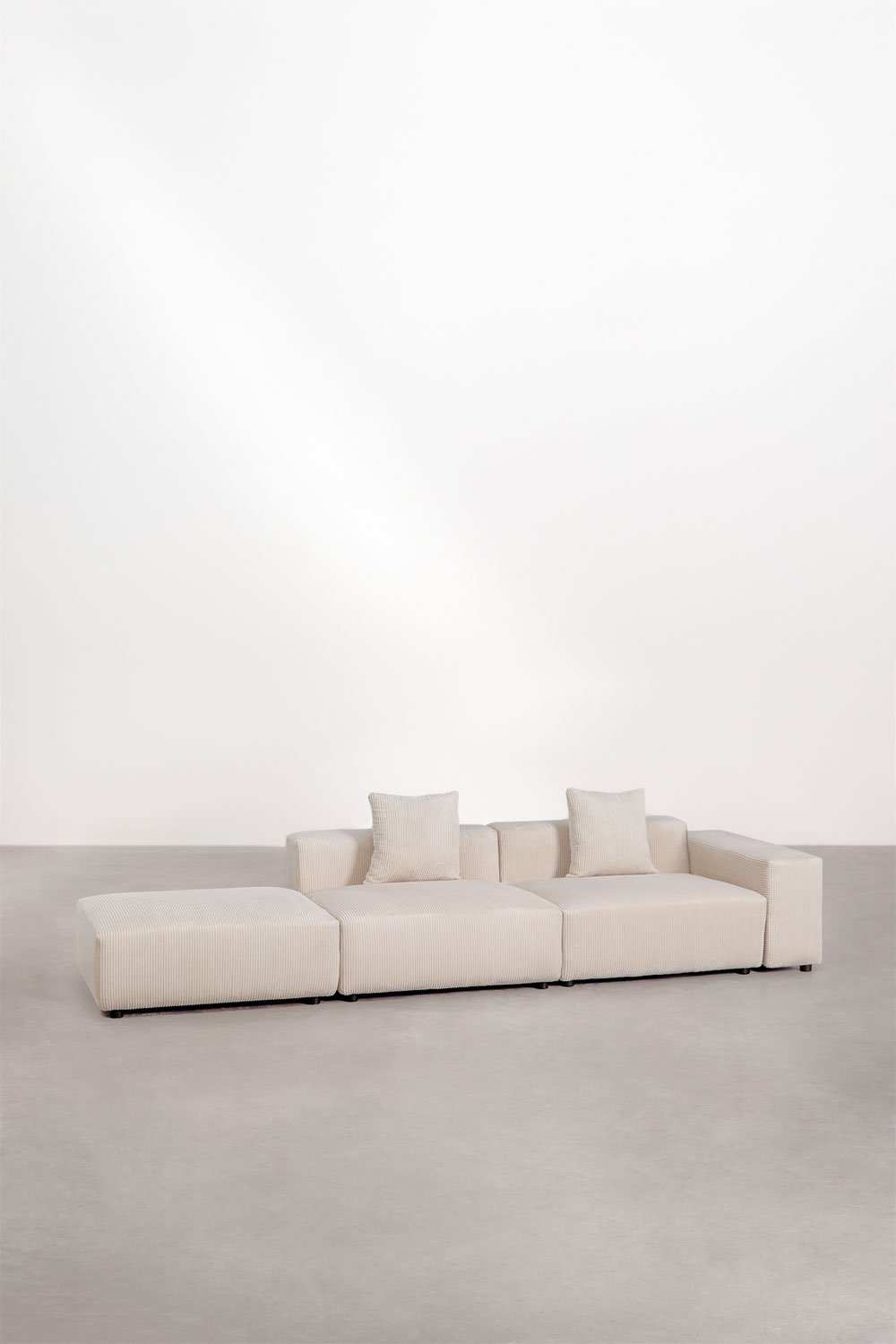 sklum Canapé modulable d'angle droit 2 pièces avec accoudoirs bas et pouf (↔︎345 cm) Bruna