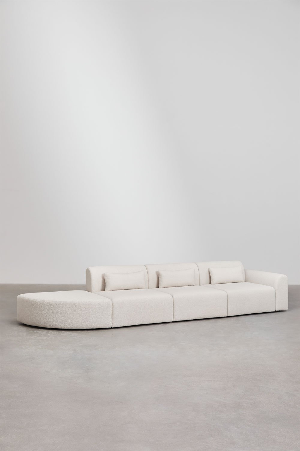 Sklum Canapé Modulable D'angle Droit 3 Pièces Avec Pouf Triangulaire En Peau Lainée Borjan