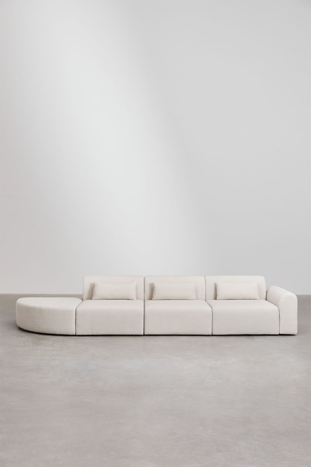 Sklum Canapé Modulable D'angle Droit 3 Pièces Avec Pouf Triangulaire En Peau Lainée Borjan