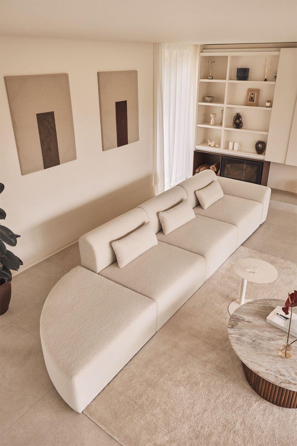 sklum Canapé modulable d'angle droit 3 pièces avec pouf triangulaire en peau lainée Borjan