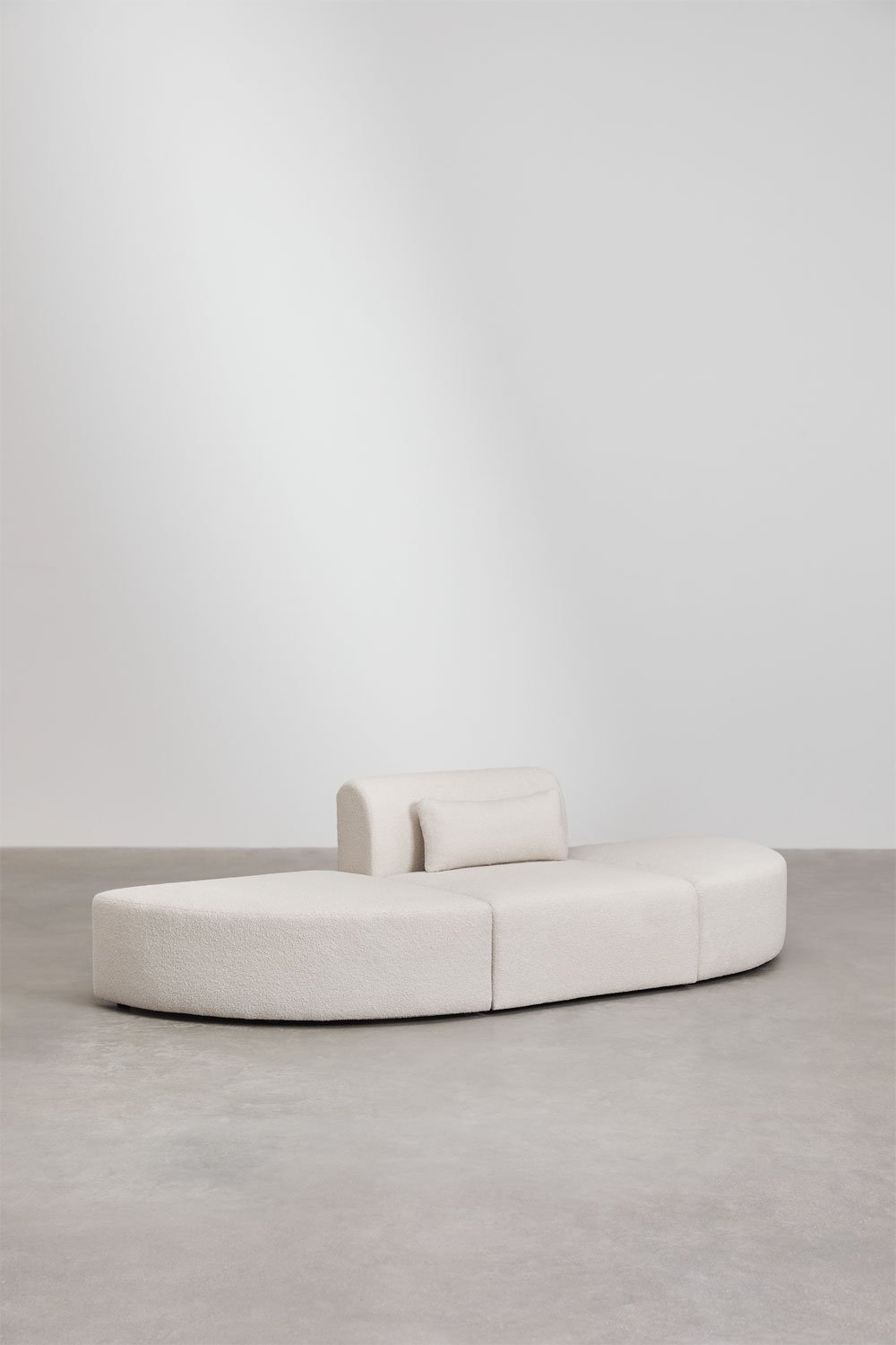 Sklum Canapé Modulaire 1 Pièce Avec 2 Poufs Triangulaires En Tissu Bouclette Borjan
