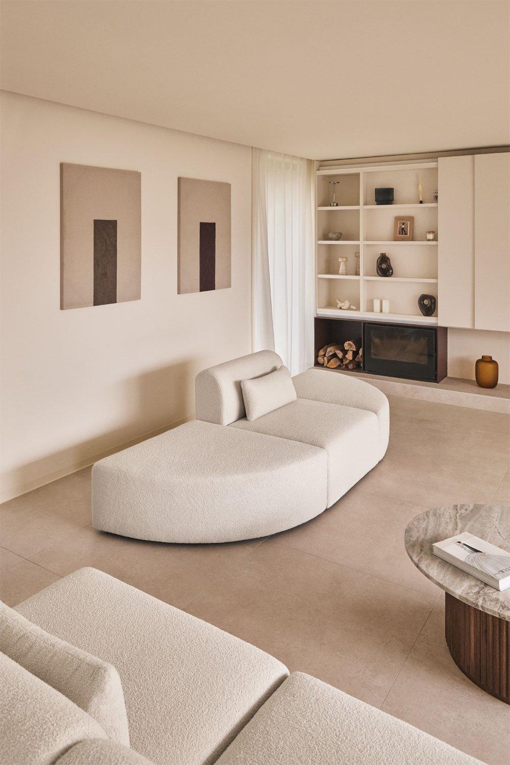 sklum Canapé modulaire 1 pièce avec 2 poufs triangulaires en tissu bouclette Borjan