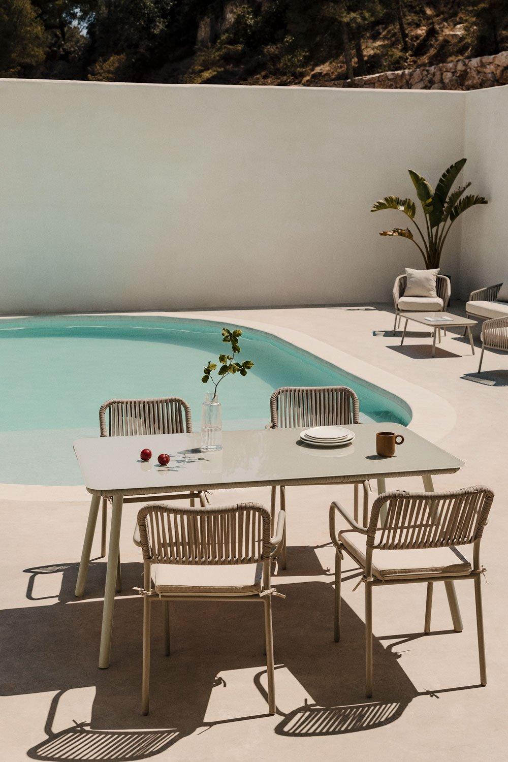 Sklum Chaise De Jardin Empilable Avec Accoudoirs En Aluminium Et Corde Tressée Arhiza