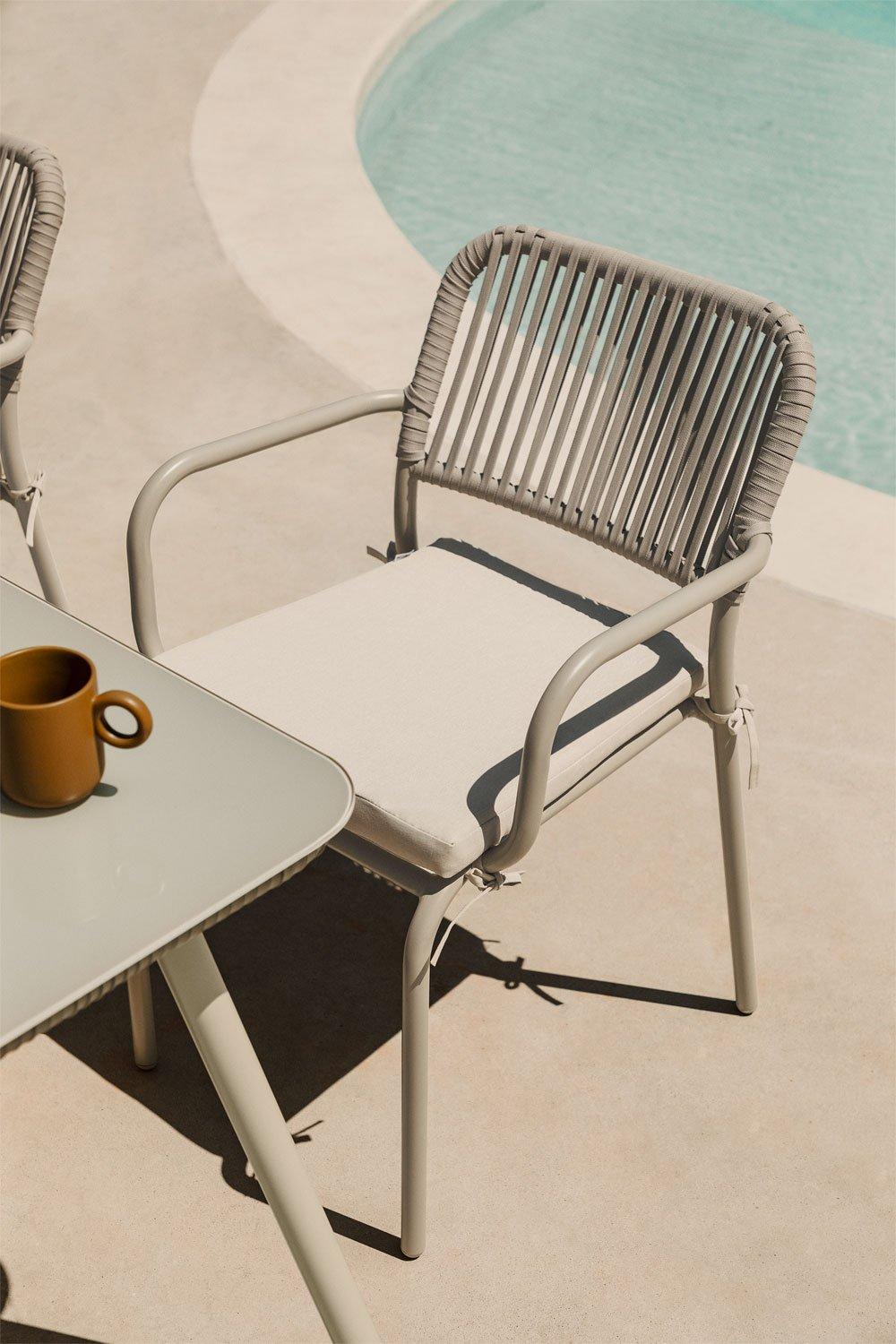 sklum Chaise de jardin empilable avec accoudoirs en aluminium et corde tressée Arhiza