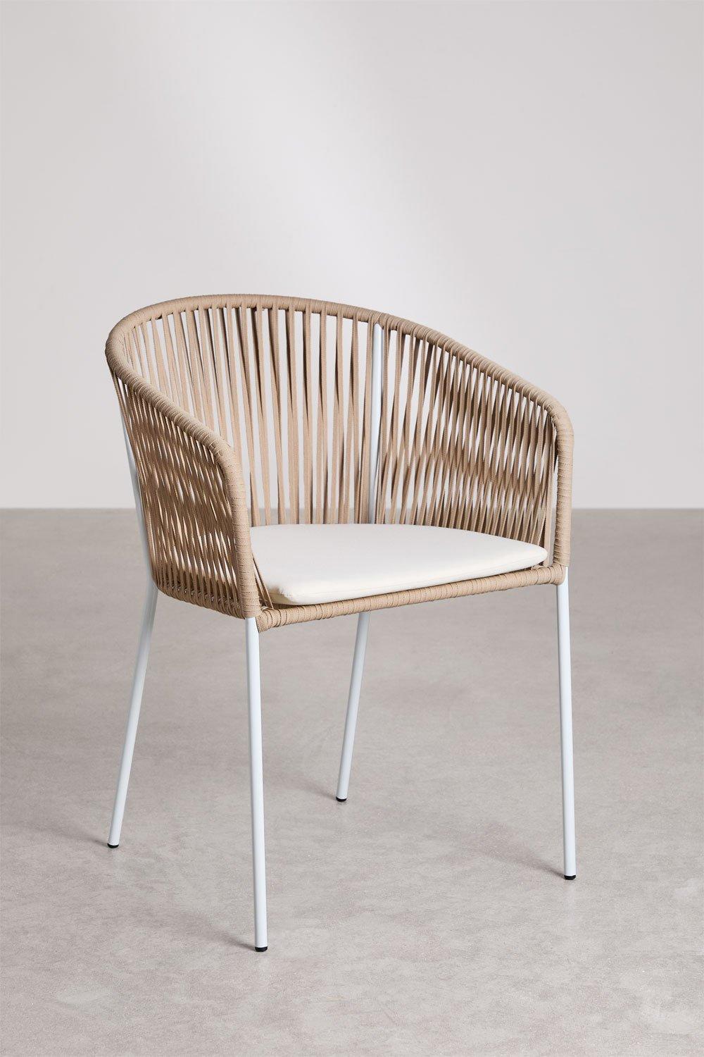 Sklum Chaise De Jardin Empilable Jocelyn Avec Accoudoirs En Fer Et Corde Tressée