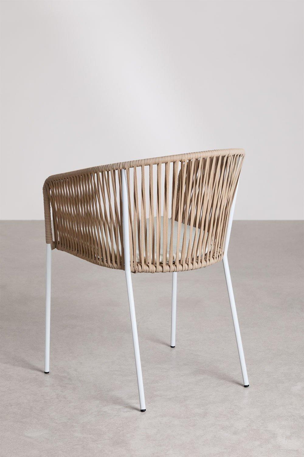 Sklum Chaise De Jardin Empilable Jocelyn Avec Accoudoirs En Fer Et Corde Tressée