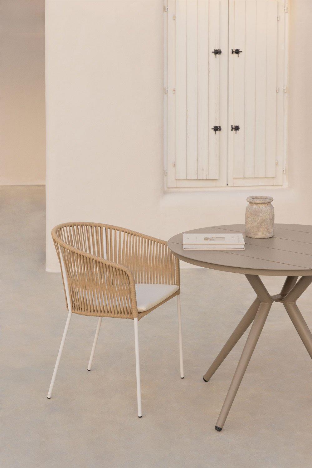 sklum Chaise de jardin empilable Jocelyn avec accoudoirs en fer et corde tressée