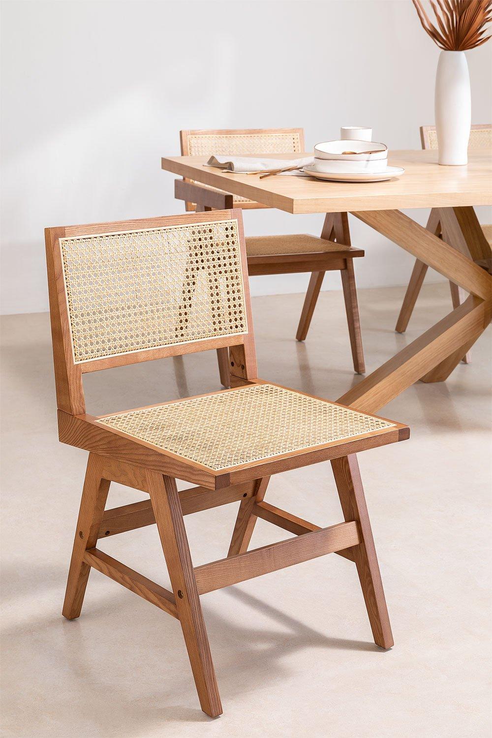 sklum Chaise de salle à manger en bois de frêne et rotin Lali