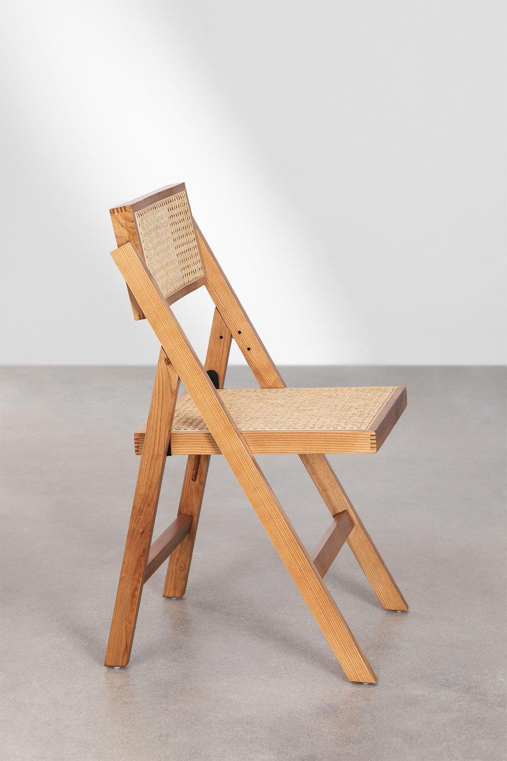 Sklum Chaise De Salle à Manger Pliante En Bois De Frêne Et Rotin Dallas