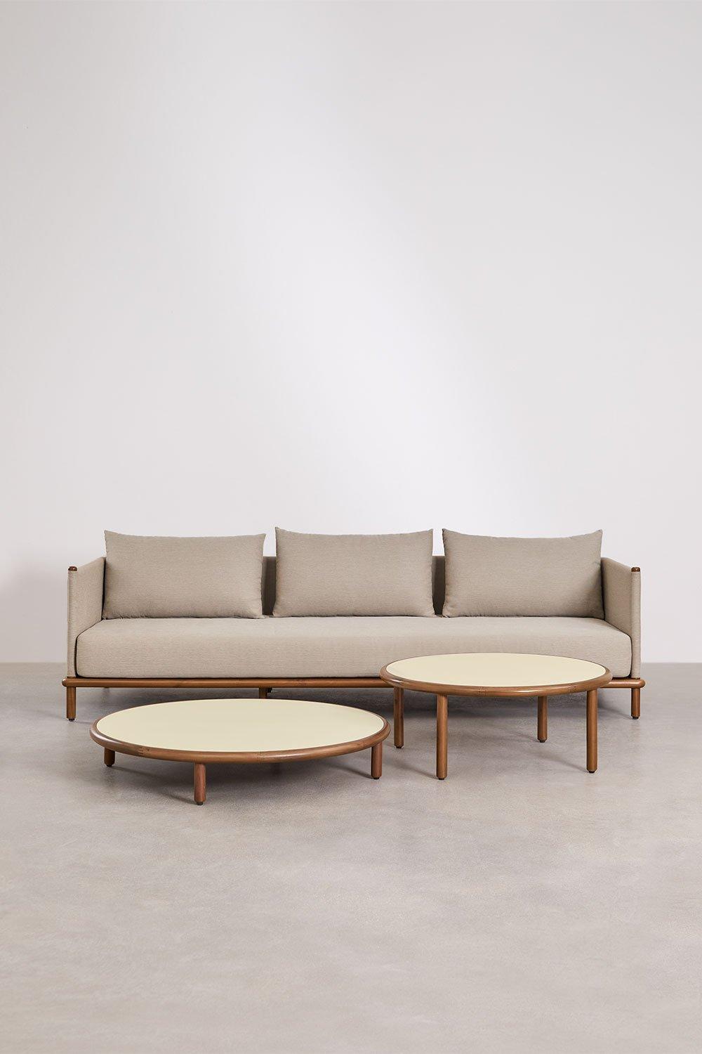 Sklum Conjunto De Jardim Com Sofá De 3 Lugares E 2 Mesas De Centro Redondas Em Madeira De Acácia Olivia