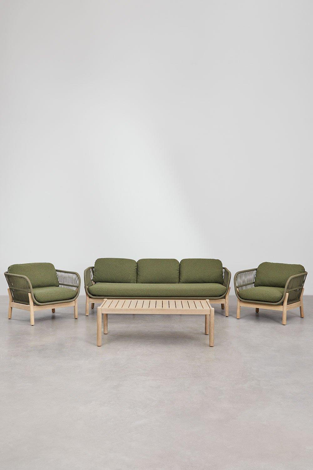 Sklum Conjunto De Jardim Karvia Com Sofá De 3 Lugares 2 Poltronas E Mesa De Centro Em Alumínio E Madeira De Acácia