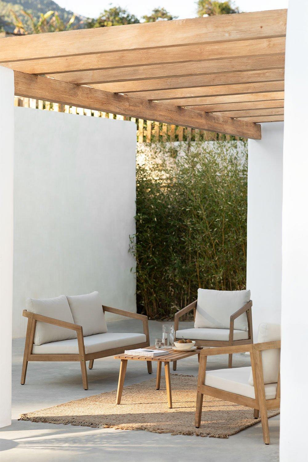 Sklum Conjunto De Jardín Con Sofá 2 Sillones Y Mesa De Centro En Madera De Acacia Kaela