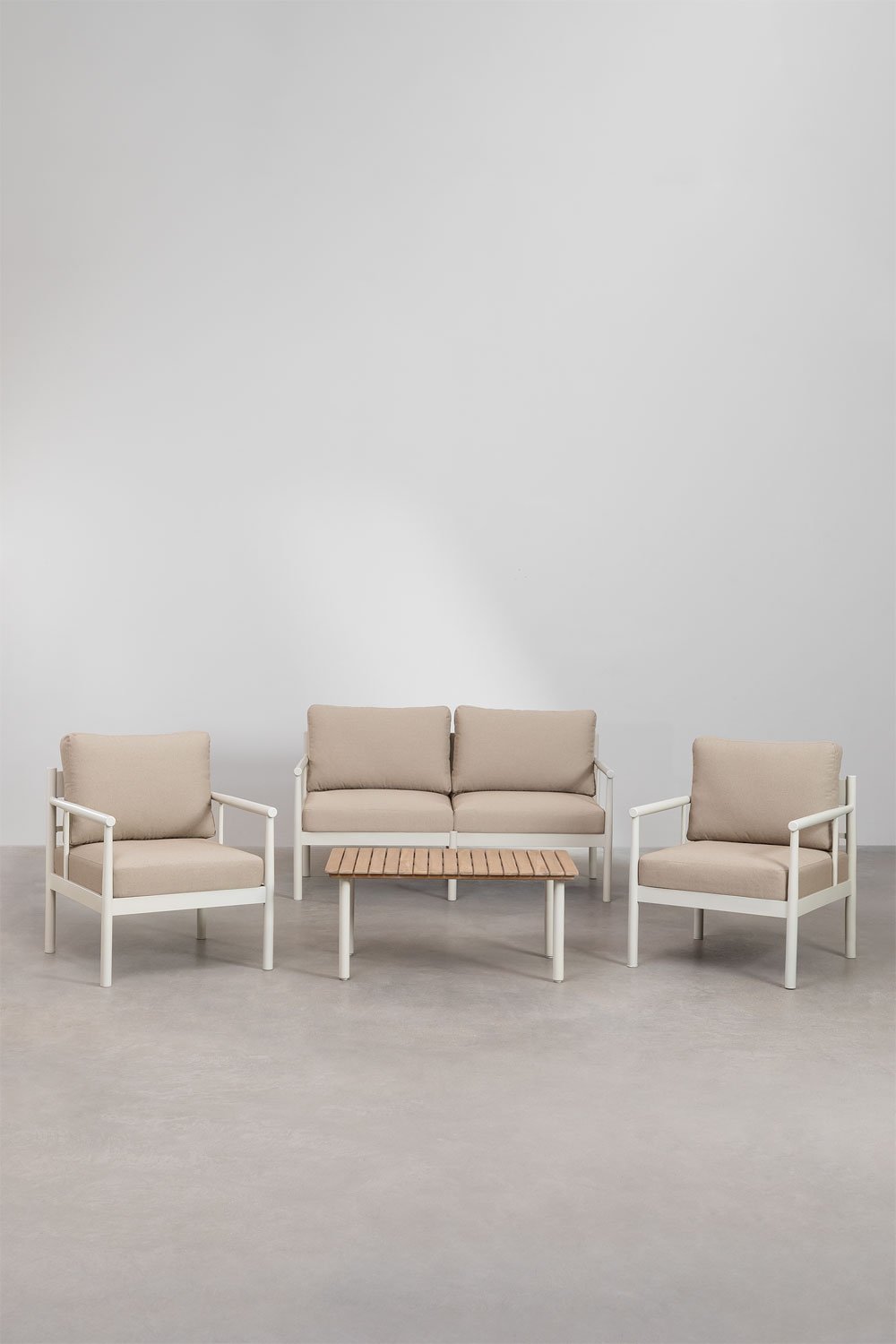 Sklum Conjunto De Jardín Con Sofá De 2 Plazas 2 Sillones Y Mesa De Centro En Aluminio Y Madera De Acacia Beirik