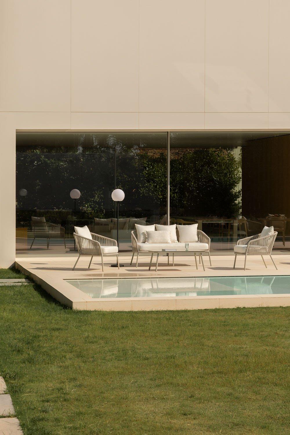 sklum Conjunto de jardín con sofá de 2 plazas 2 sillones y mesas de centro en aluminio y cuerda trenzada Arhiza