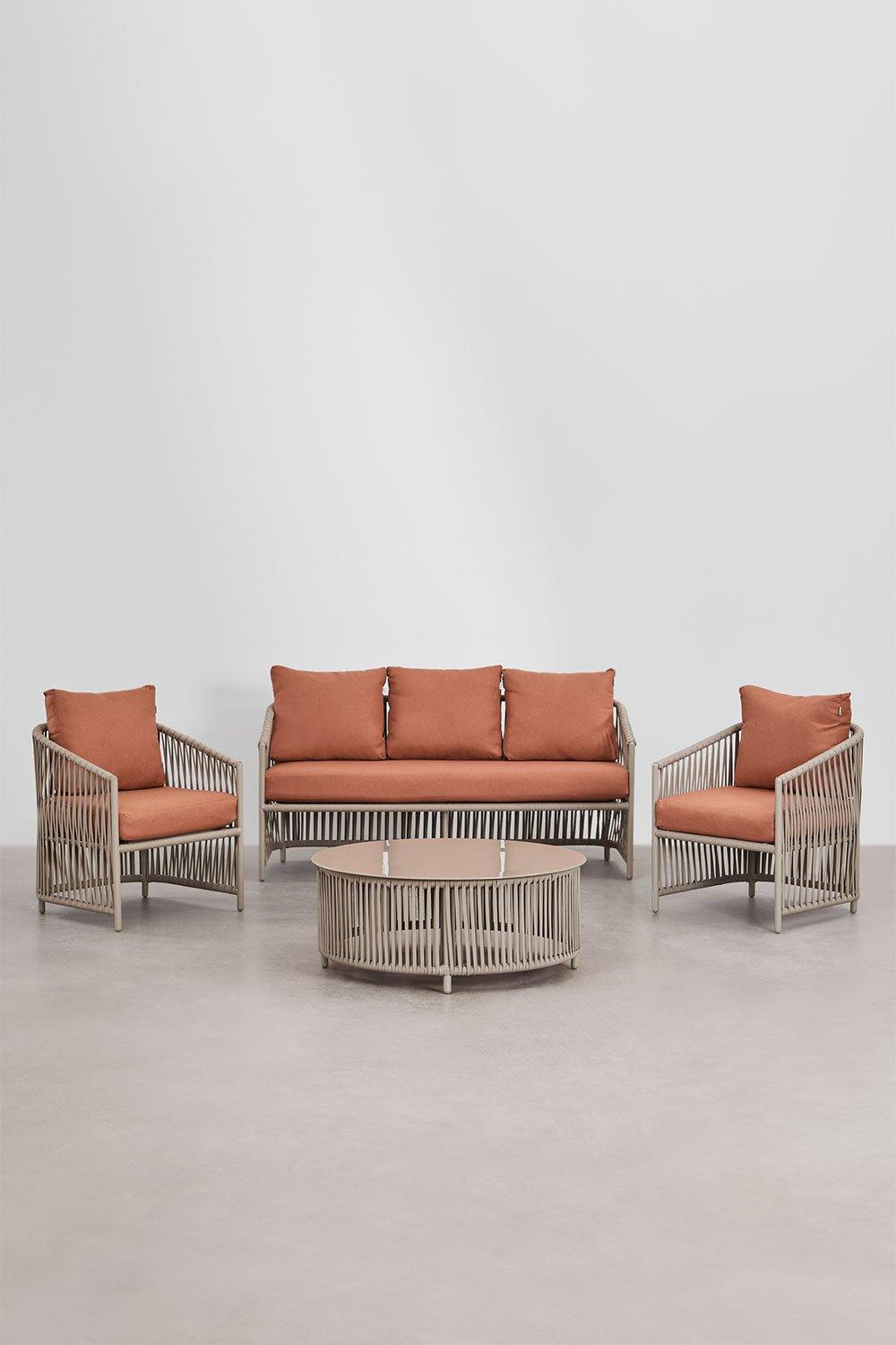 Sklum Conjunto De Jardín Con Sofá De 2 Plazas 2 Sillones Y Mesas De Centro En Aluminio Y Cuerda Trenzada Sophie