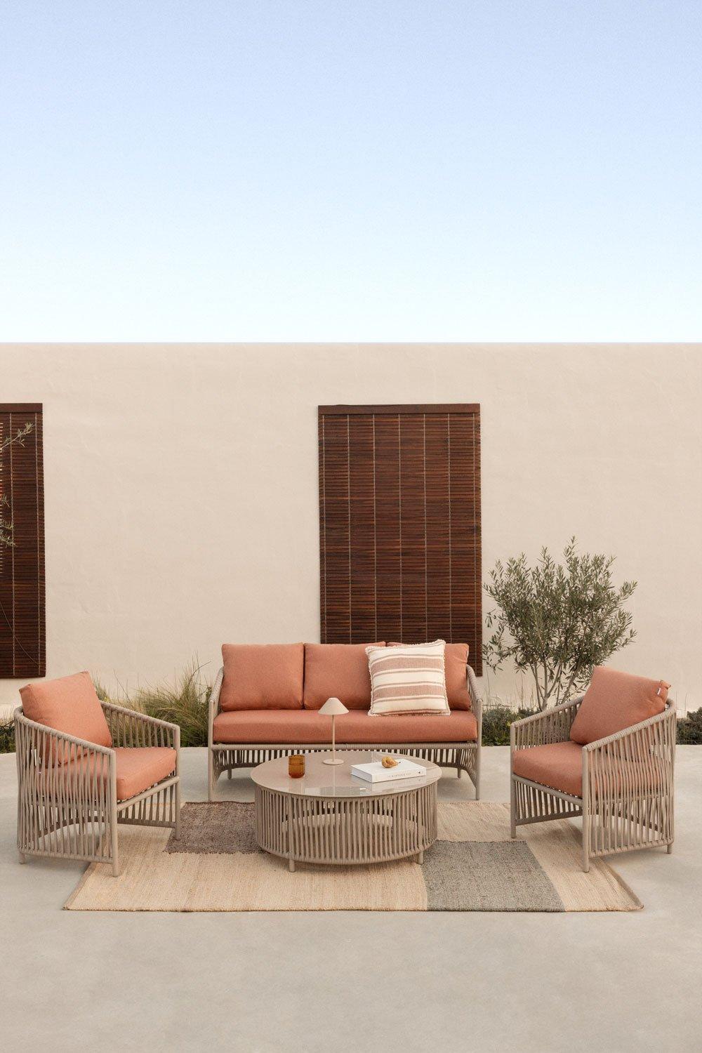 sklum Conjunto de jardín con sofá de 2 plazas 2 sillones y mesas de centro en aluminio y cuerda trenzada Sophie