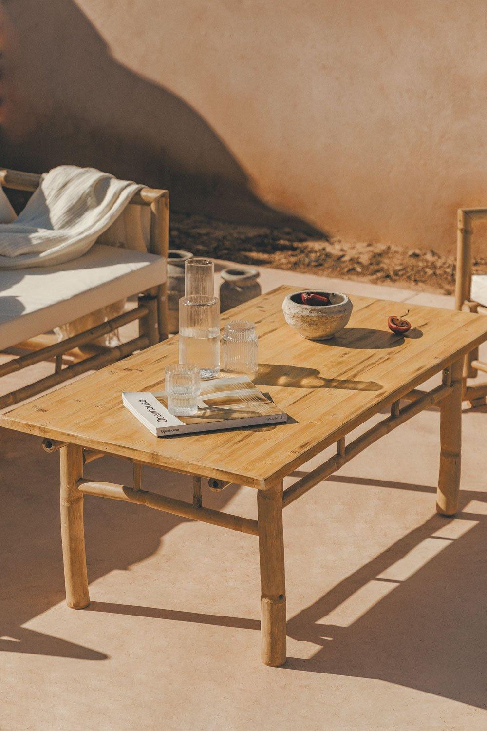 Sklum Conjunto De Jardín Con Sofá De 3 Plazas 2 Sillones Y Mesa De Centro En Bambú Livayna