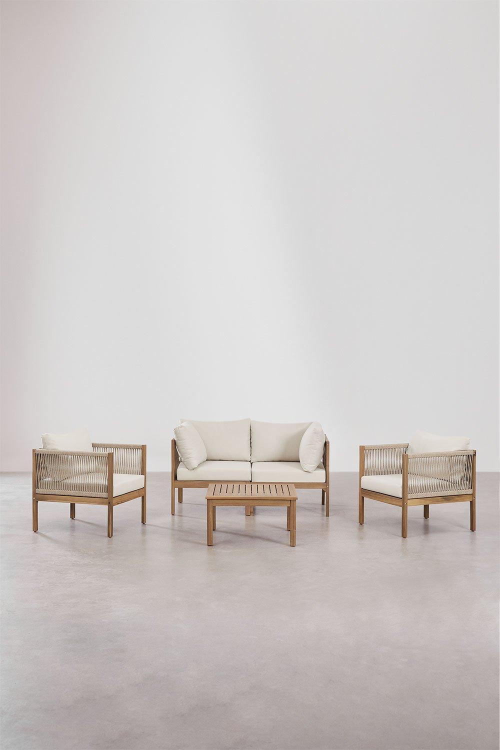 Sklum Conjunto De Jardín Con Sofá Modular De 2 Piezas Con Reposabrazos 2 Sillones Y Mesa De Centro En Madera De Acacia Branson