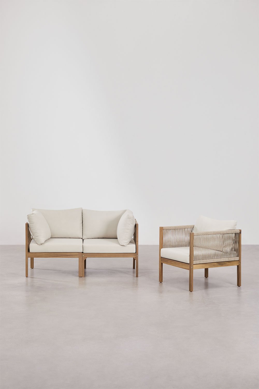 Sklum Conjunto De Jardín Con Sofá Modular De 2 Piezas Con Reposabrazos Y Sillón En Madera De Acacia Branson